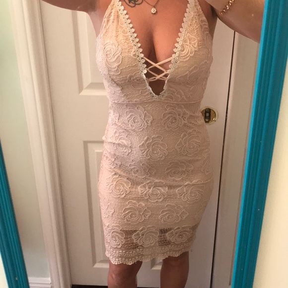 Dresses & Skirts - Sexy Pale Pink Lace dress with V neck